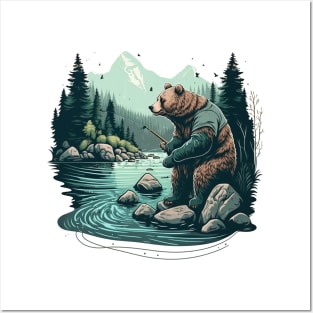 Bear fishing Posters and Art